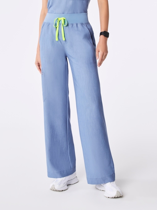 Figs Pants - Figs Heather Indigo Isabel High-Rise Wide-Leg Scrub Pant